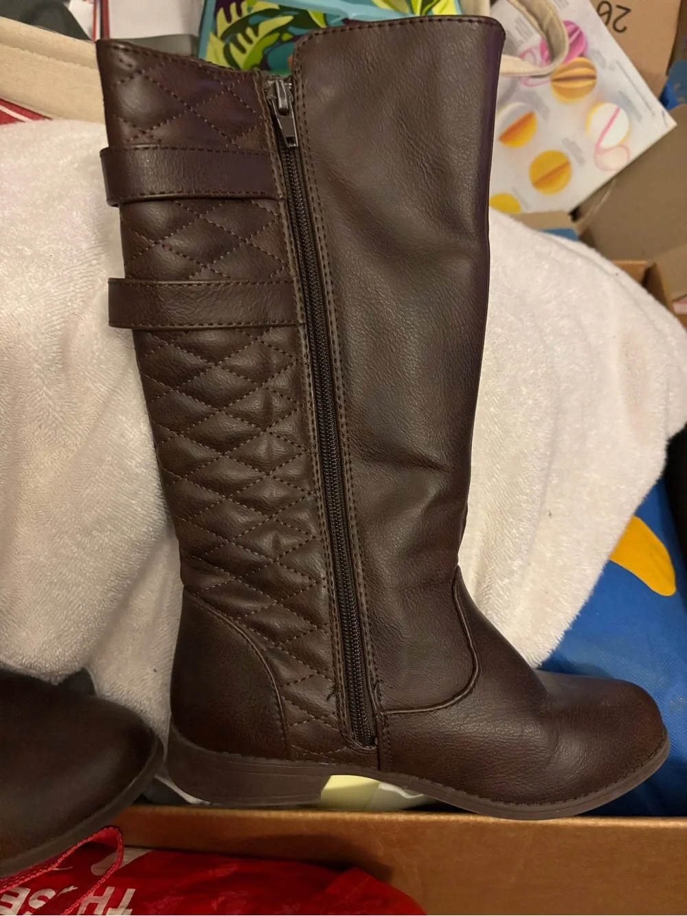 Quilted Brown Boots 2M Girls